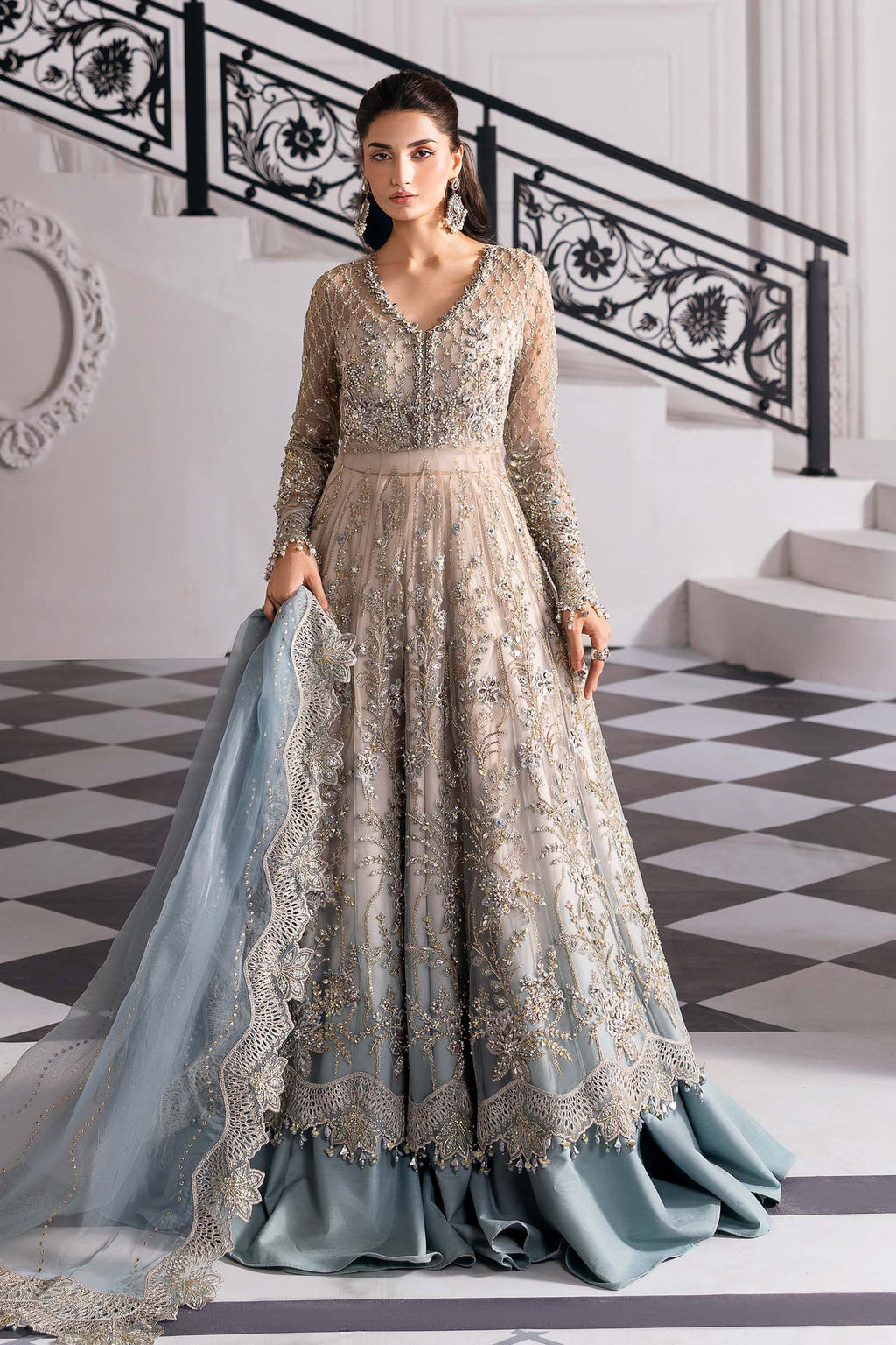 3 Piece Unstitched Embroidered Net Suit | BD-3002